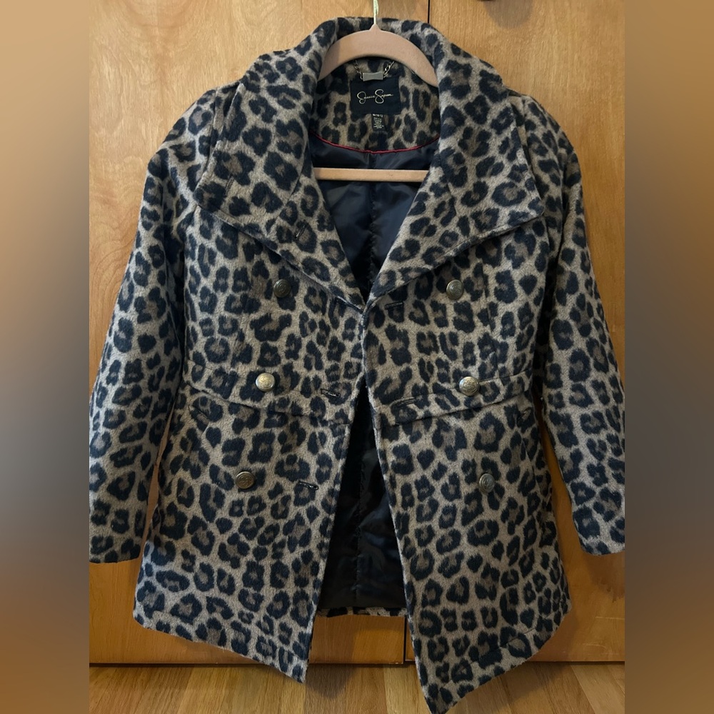 Jessica Simpson leopard print double breasted coat jacket
